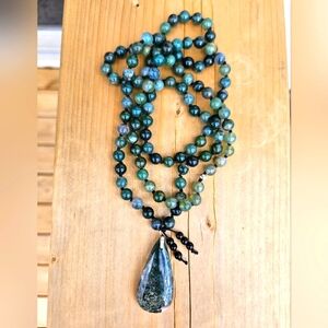 Moss Agate 108 Bead Mala Necklace Brand New Hand Knotted/Hand Made